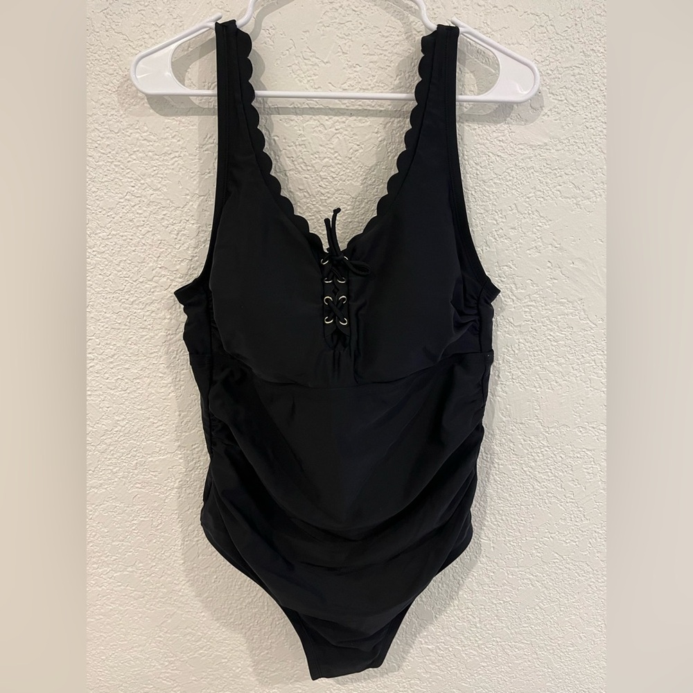 Kara Sol Black Scalloped One-Piece Swimsuit